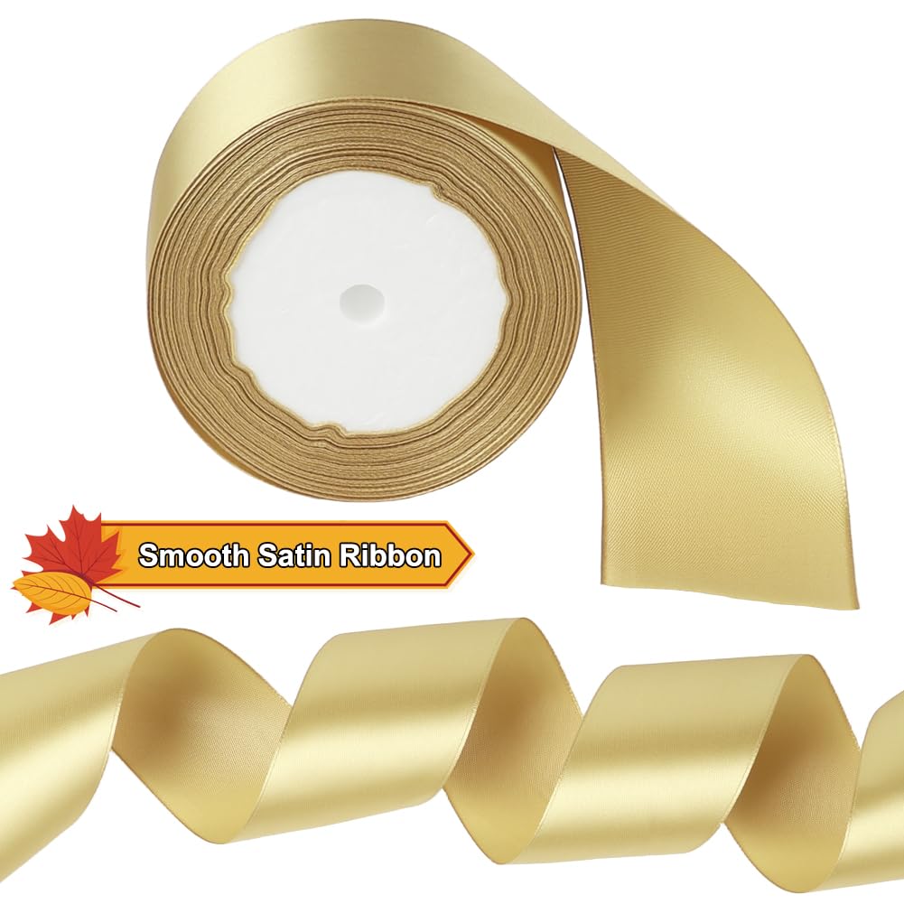 tenn well Gold Ribbon 50mm, 22 Meters Smooth Fabric Satin Ribbon for Gift Wrapping Crafting, Hair Bows - Image 2