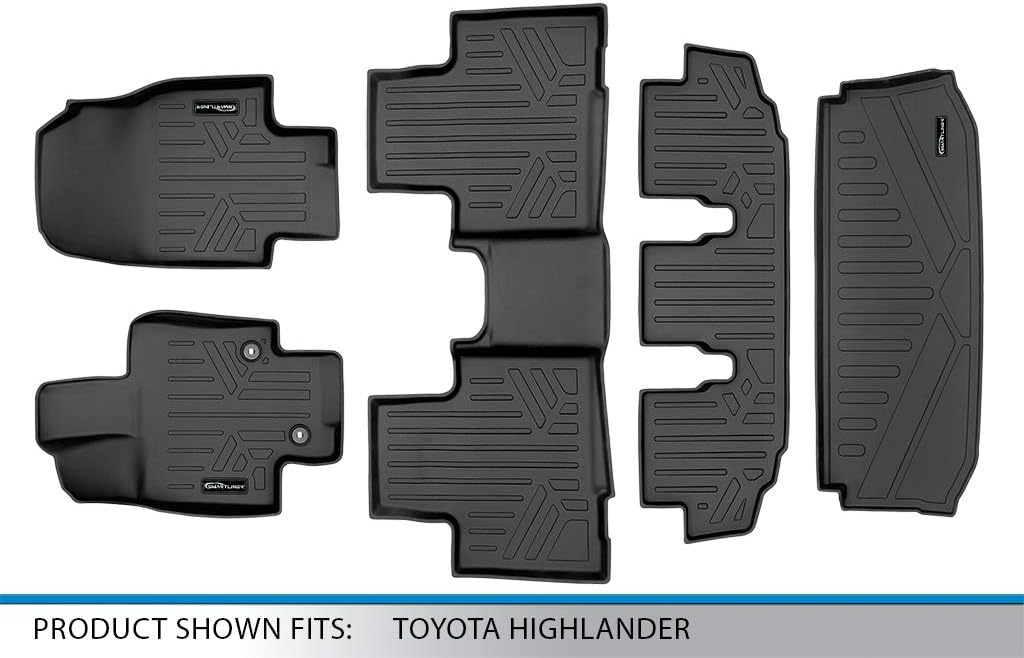 SMARTLINER Floor Mats 3 Rows & Cargo Liner Behind 3rd Row Set Compatible with 2020-2025 Toyota Highlander