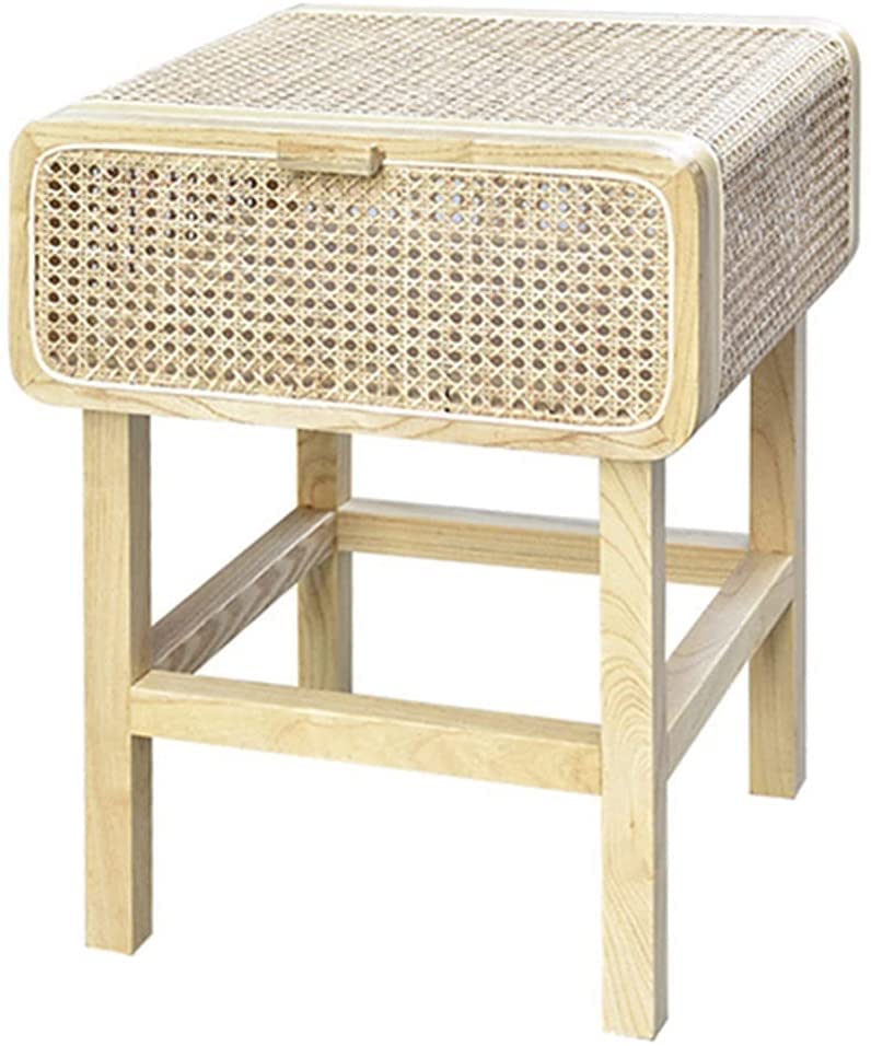Table de chevet en rotin et bois table de nuit scandinave avec tiroir de rangement chambre