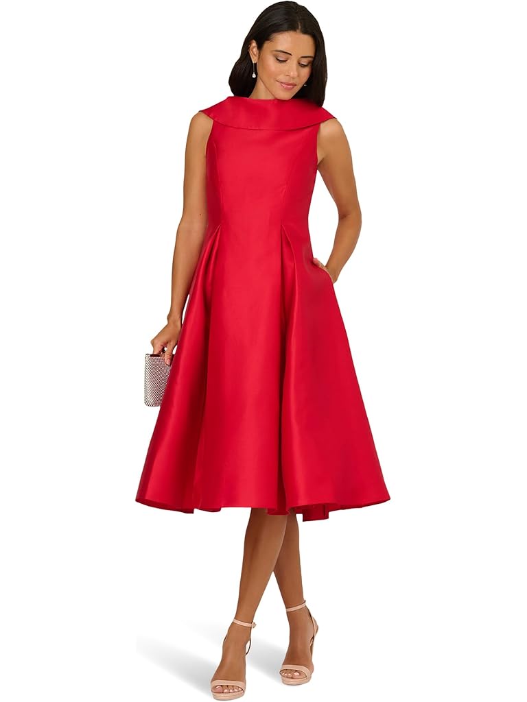 Red Adrianna Papell Roll Neck Mikado Dress