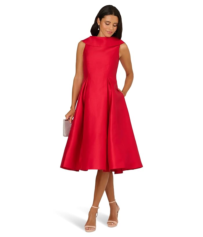 Adrianna Papell Women's Boat Neck Sleeveless Fit & Flare Dress - Red - 2