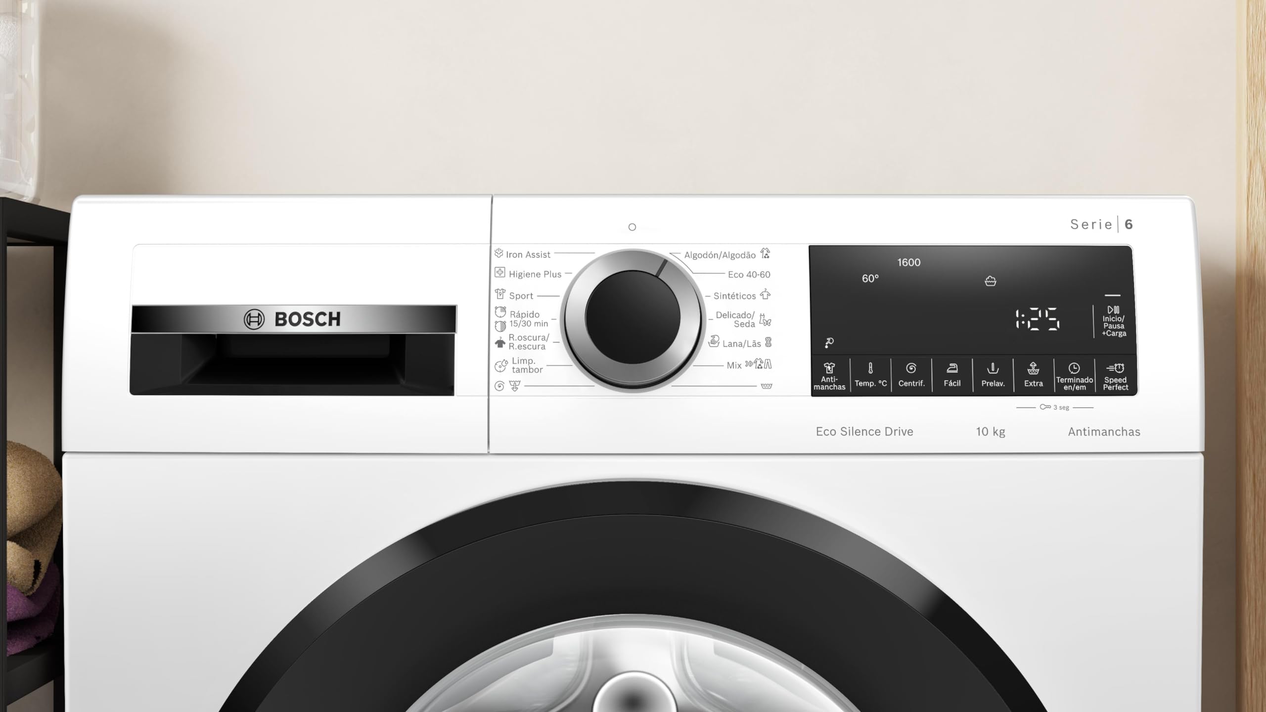 Bosch - Lavadora Libre Instalación, 10 kg, 1600 RPM, Serie 6, Función Pausa + Carga, Blanco, WGG256Z0ES