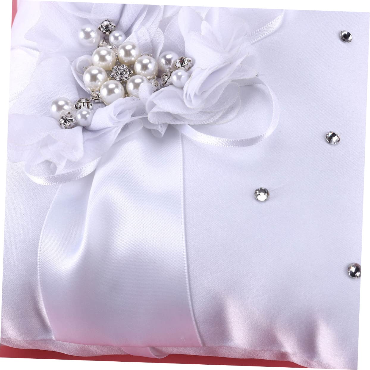 Coussin D'alliances Mariage 4 Pièces 20x20cm Blanc Satin Ruban
