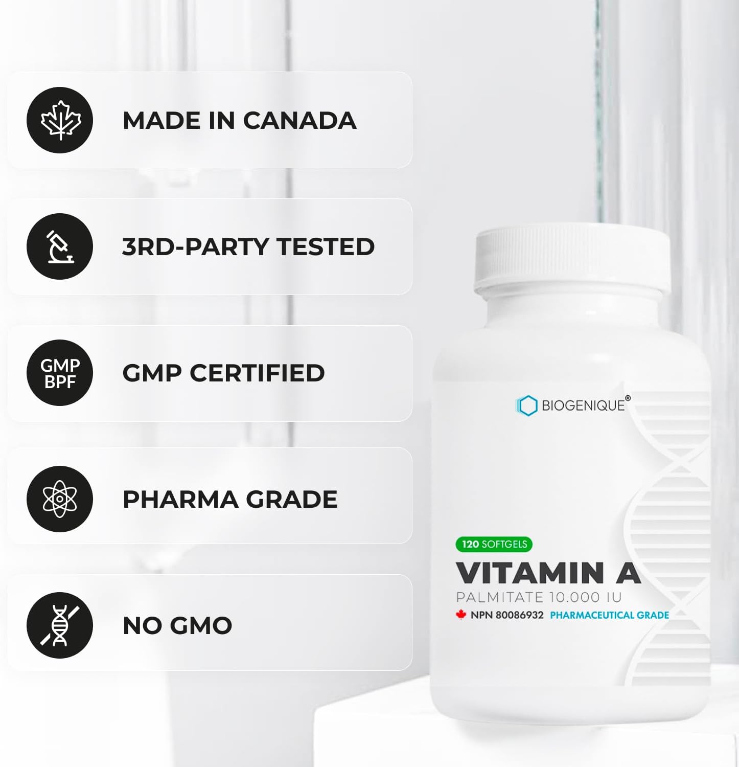 Vitamin A - 120 Softgels 10,000 IU - Helps Support Eye, Skin Health and Immune System - 4 Months Supply Vitamin A Supplement Made in Canada, Non-GMO
