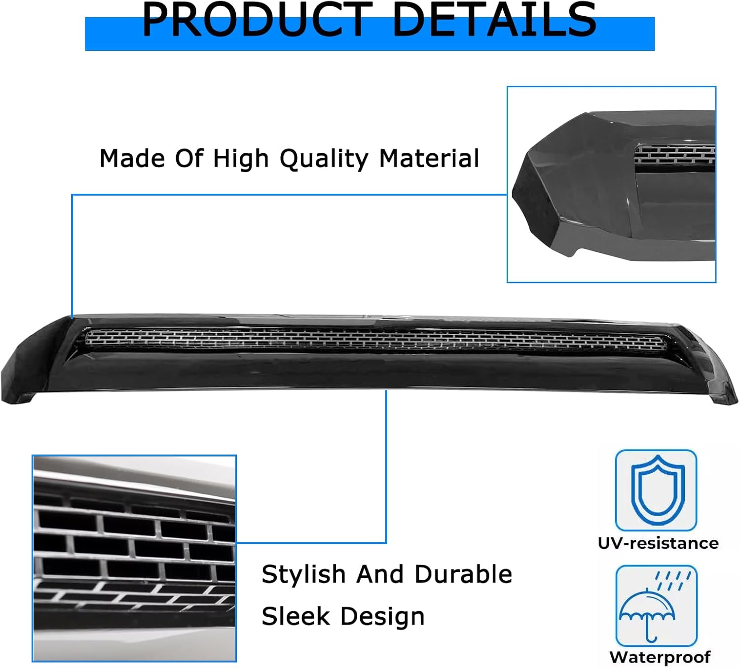 Front Upper Hood Bulge Molding Grille Trim For Toyota Tundra 2014-2021 Front Upper Grille Hood Scoop (Black)