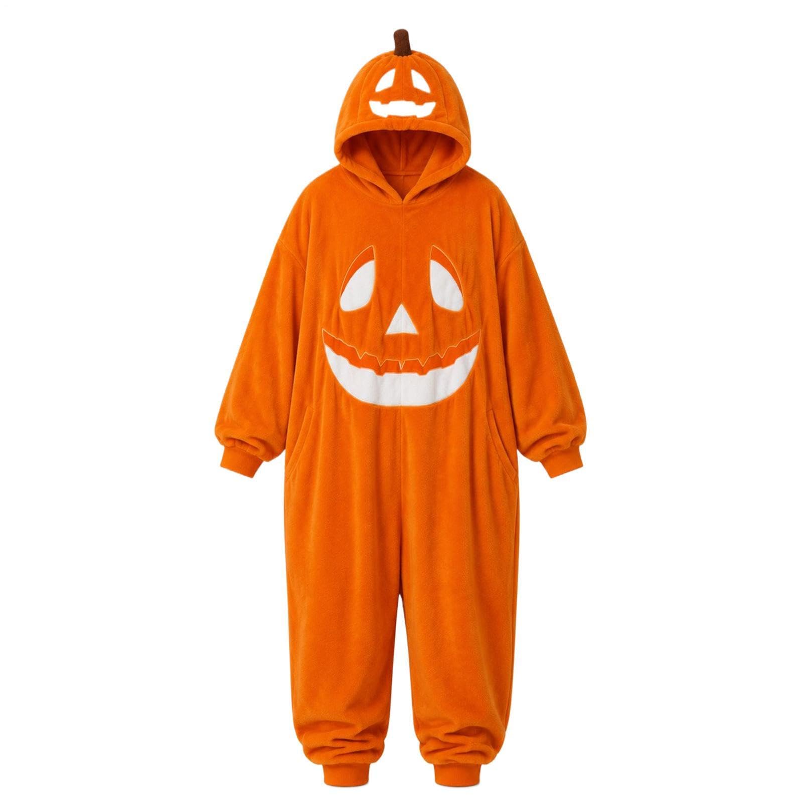 Pigiama da donna con cappuccio, per Halloween, costume da zucca | Tuta intera con cappuccio, per inverno, autunno, casa, tutti i giorni, serate, feste di compleanno, eventi