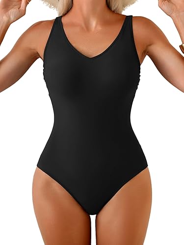 Eomenie One Piece V Neck Slimming Swimsuit for Women Full Coverage Modest Bathin