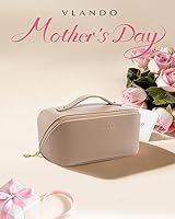 Vista 2 de Vlando Bolsa de maquillaje de viaje, neceser para mujer, piel sintética, abierta, plana, bolsa de maquillaje, Clásico elegante