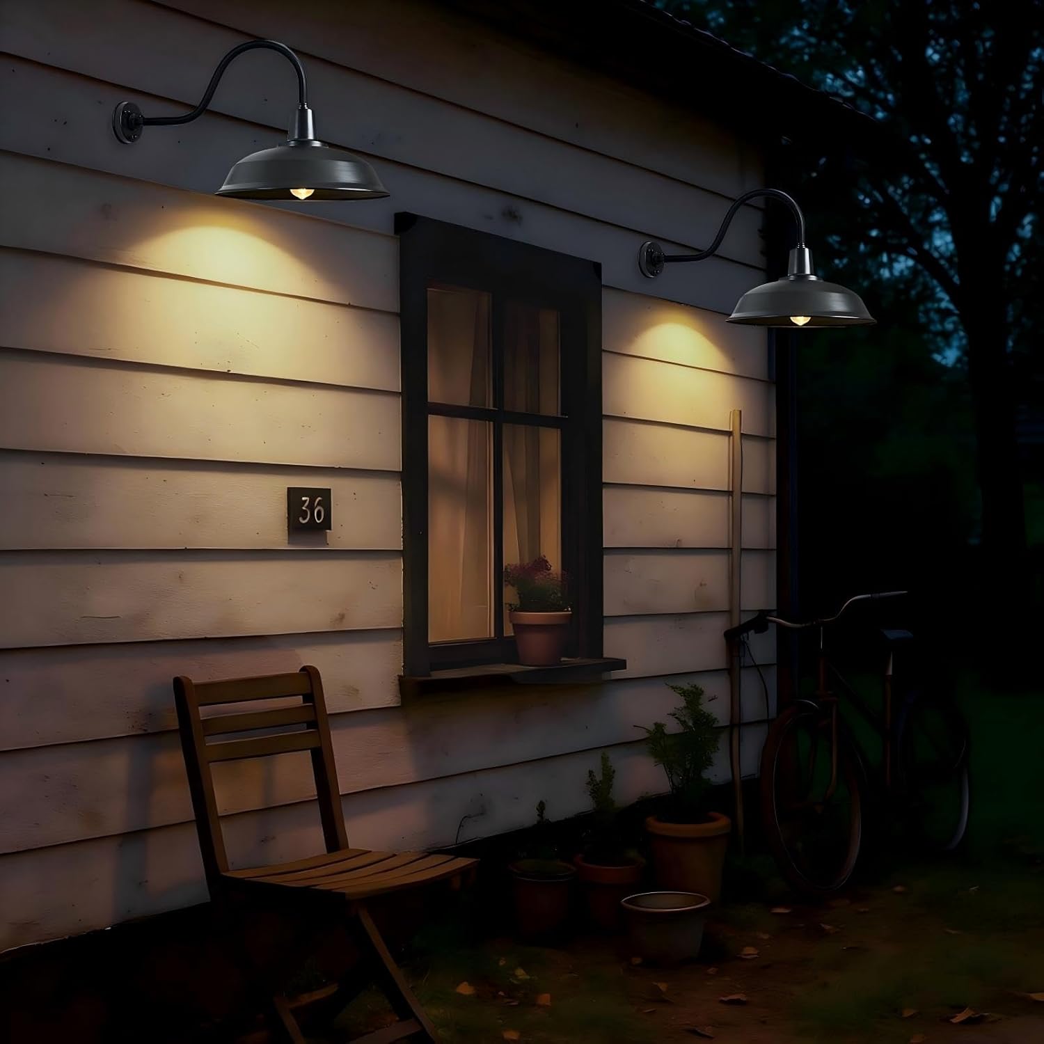 15 Inch Gooseneck Barn Light Outdoor, Matte Black Farmhouse Wall Light for Porch and Garage, ETL Listed, Weather-Resistant, E26 Base, Easy Install