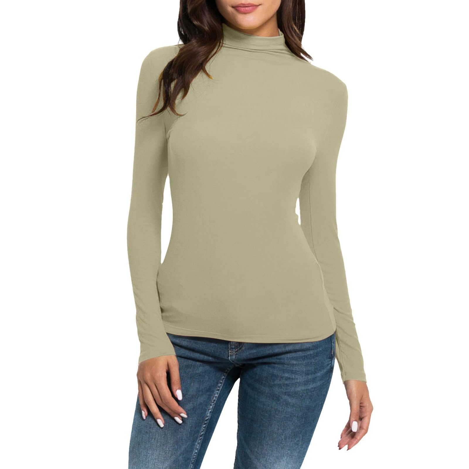 Aottori Dames 2-pack met lange mouwen Tops Dames met ronde hals Thermische basislaag Ondergoed Lichtgewicht katoen T-shirts Basic Polo Hals Pullover