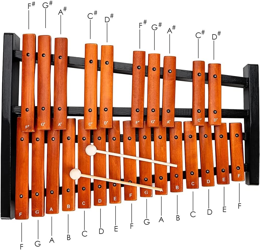 25 Note Xylophone For Educational Musical Instrument, Wooden Percussion Gift, Professional Glockenspiel For Adults And Kids, With Mallets And Carrying Bag