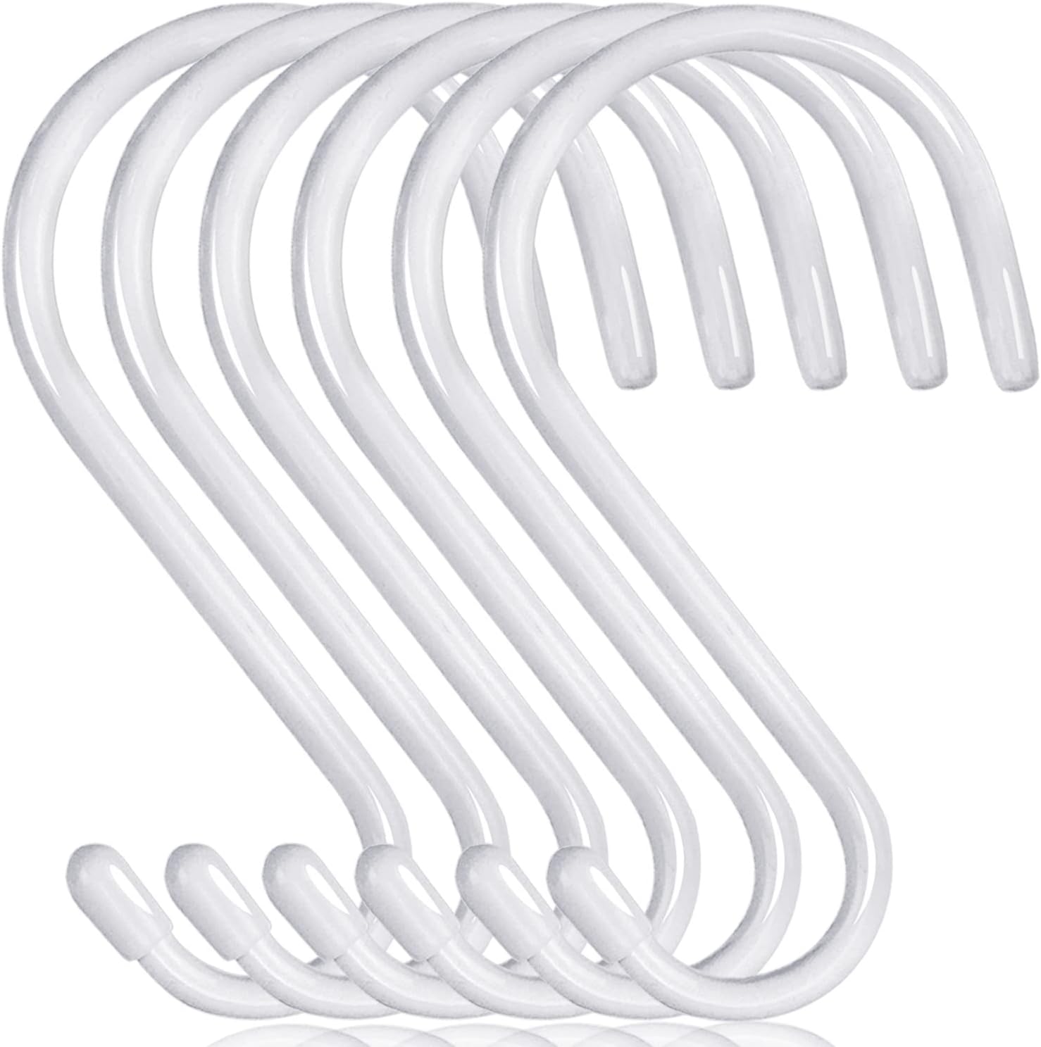 DINGEE 6 inch Non Slip Rubber Coated White S Hook Heavy Duty,6 Pack Large Vinyl Coated S Hooks
