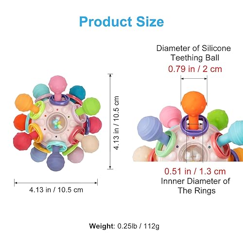 Miniatura 6 de Juguetes sensoriales Montessori para bebés de 0 a 6, 6 a 12 meses, juguetes de dentición de grado alimenticio para bebés de 0, 3, 6, 9, 12, 18