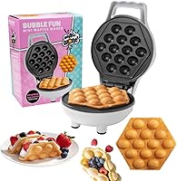 Vista 1 de Bubble Mini Waffle Maker- Valentine Breakfast w Tiny Hong Kong Egg Style Design, 4" Individual Waffler Iron, Electric NonStick Baker w Recipes - Ice