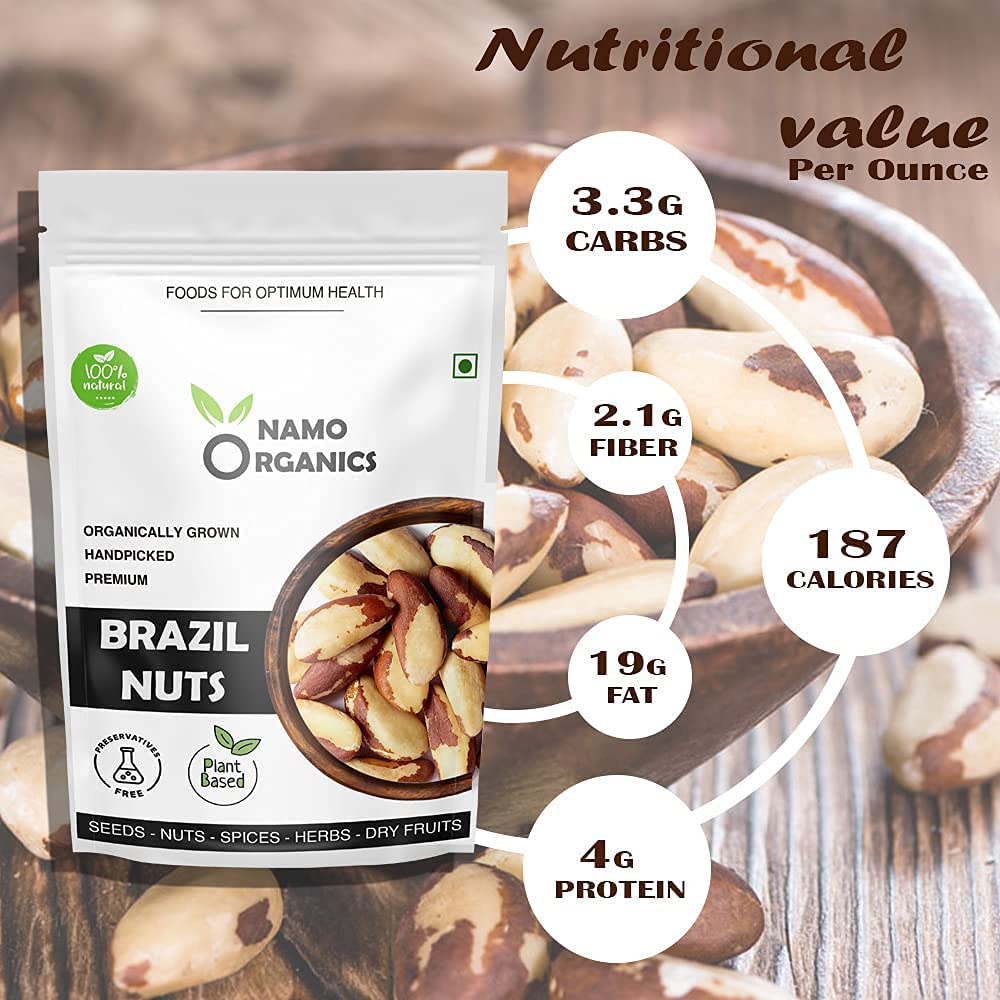 AOZA Namo Organics – handverlesene Paranüsse – 500 g – Selenreiche trockene Früchte aus biologischen Paranüssen