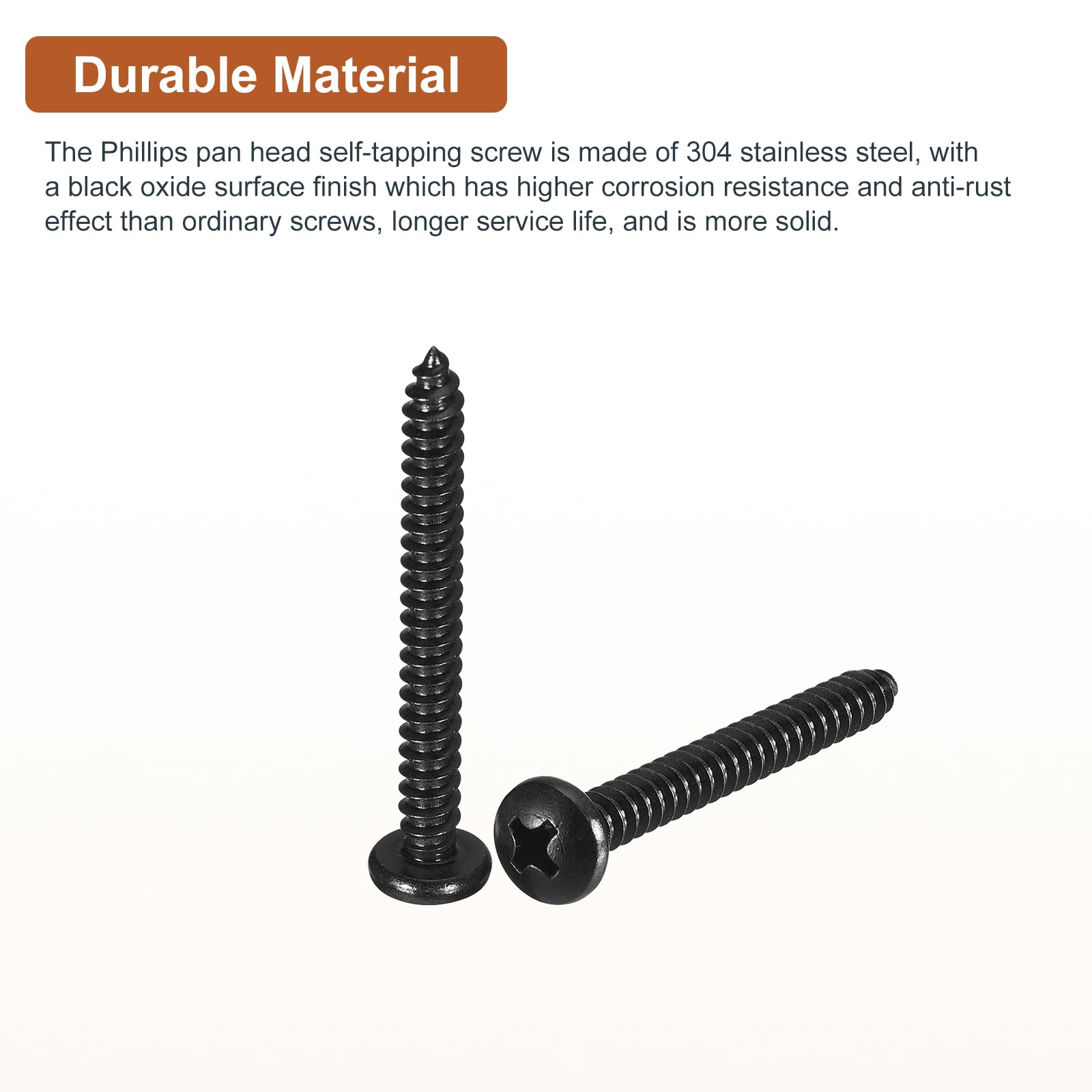 DTGN #10x1-3/4" Phillips Pan Head Self-tapping Screw - 100Pack - Black Oxide 304 Stainless Steel Sheet Metal Screws Wood Screws - Image 3