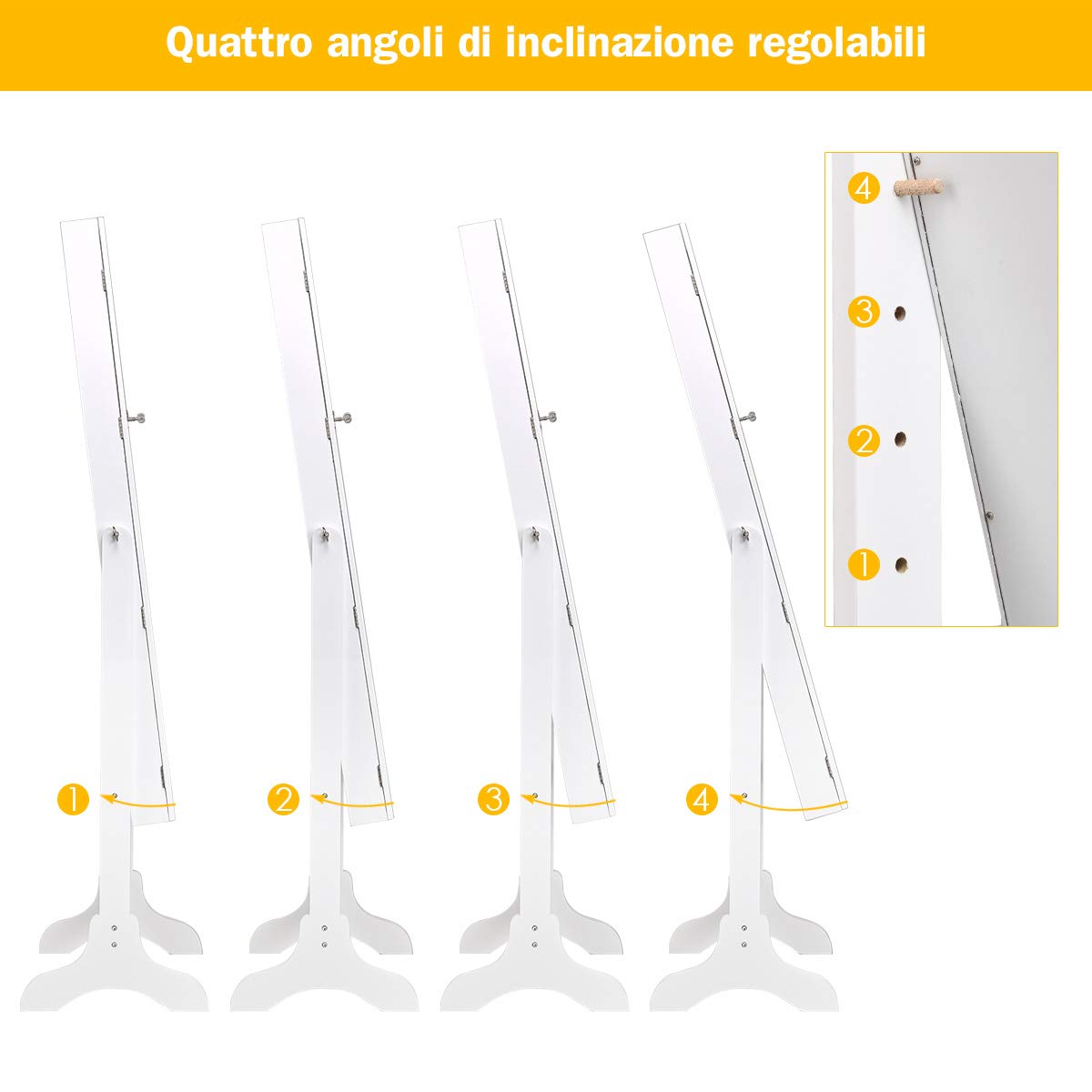 RELAX4LIFE Armadietto Portagioie da Terra con Specchio a Figura Intera, 4 Angolo di Inclinazione Regolabile, Specchio da Terra per Gioielli e Accessori (Bianco)