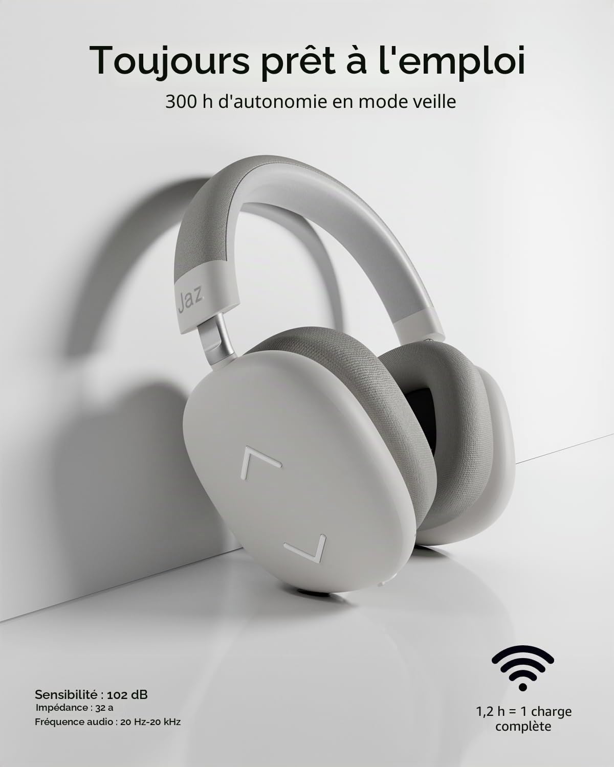 JAZ Pure Wave, Casque sans Fil Gaming on Ear, Jack 3.5mm Inclus | Faible Latence, Microphone Intégré, Câble de Recharge inclus, pour Smartphone, Tablette, Ordinateur, 50h de Lecture