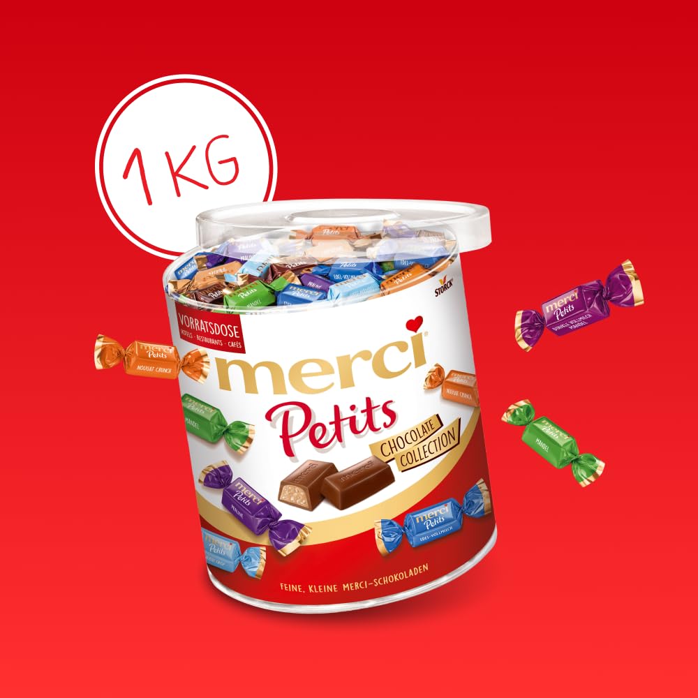 merci Petits Surtido de Chocolates – Caja de 1 kg – Caja de Bombones de Cortesía para Hoteles, Restaurantes y Cafés – 7 Especialidades – Sin Gluten y Vegetarianos – Para Compartir y Regalar