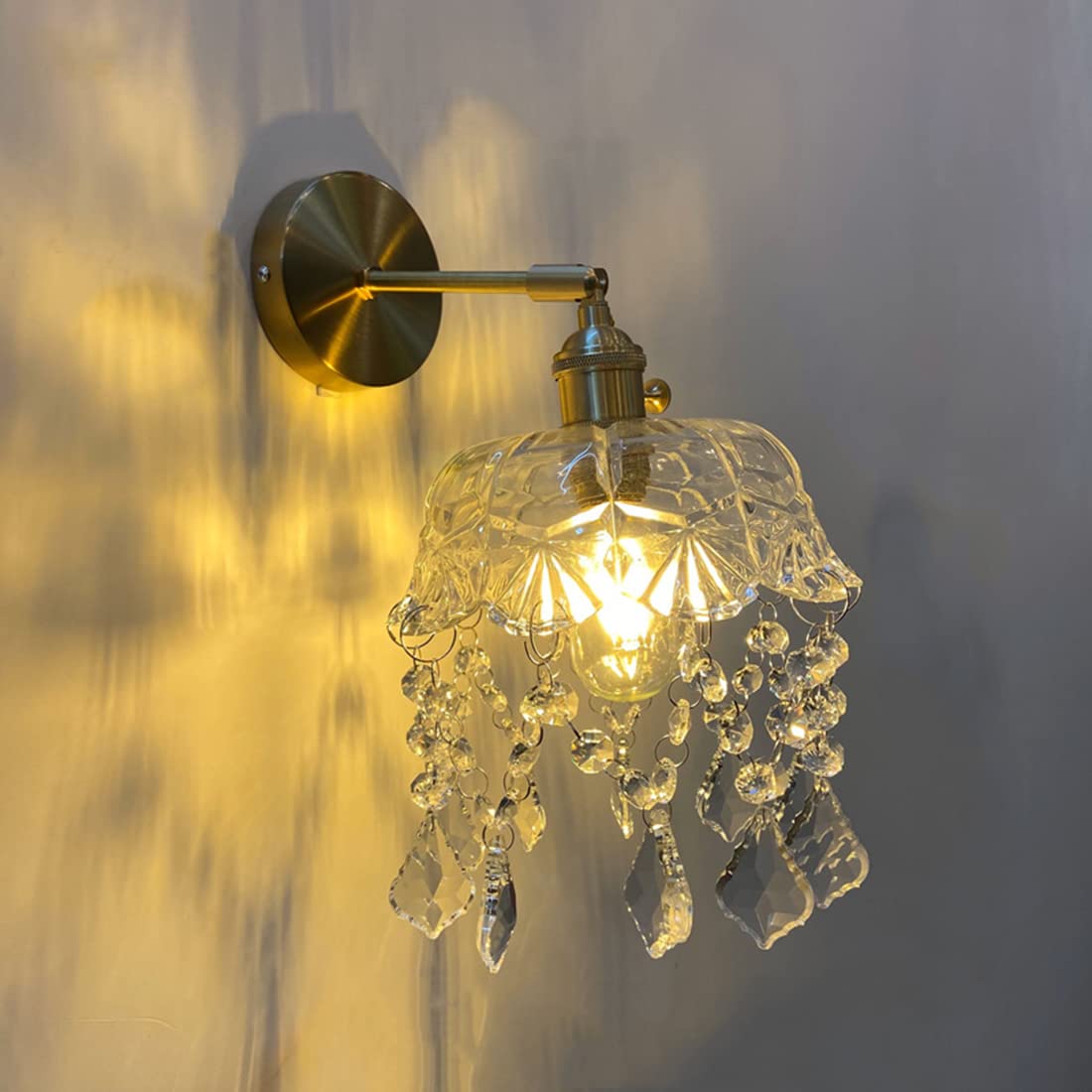 Applique Vintage da Parete con Paralume in Vetro, lampade Moderne e Creative con Attacco E27, lampade in Ottone per Camera da Letto, Bagno, Stile Rustico, Soggiorno, toeletta.