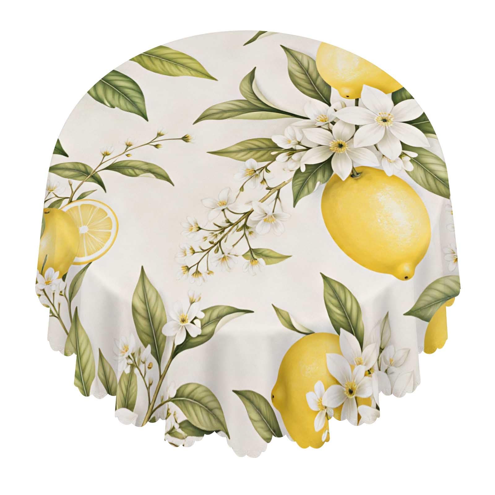 Lemon Blossom Yellow Round Tablecloth Waterproof Washable For Dining Party