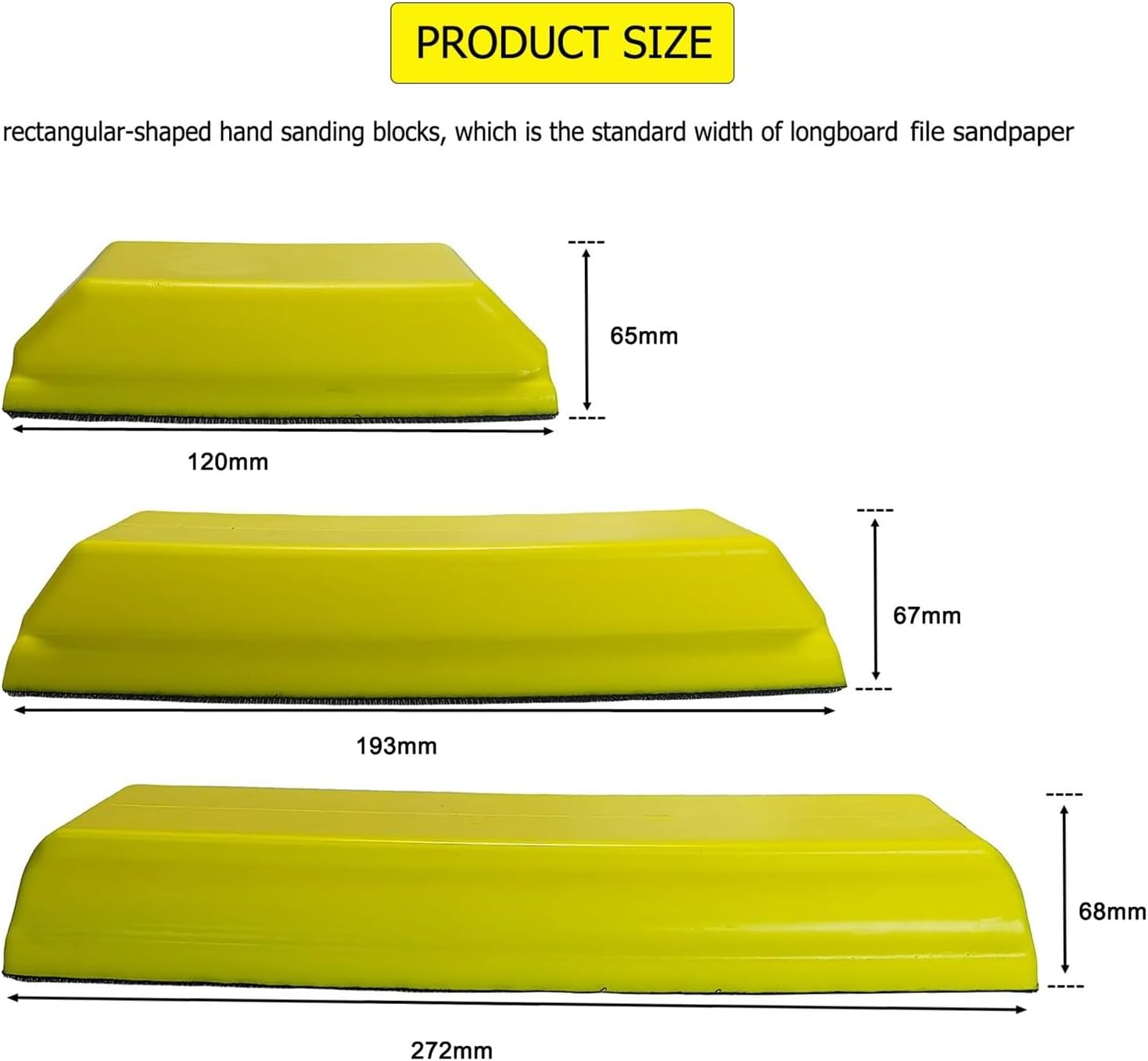 Rectangle Hand Sanding Block Set with 3 Blocks, 5", 7-3/4" and 10" Set, Hook & Loop Backing and PSA Sandpaper