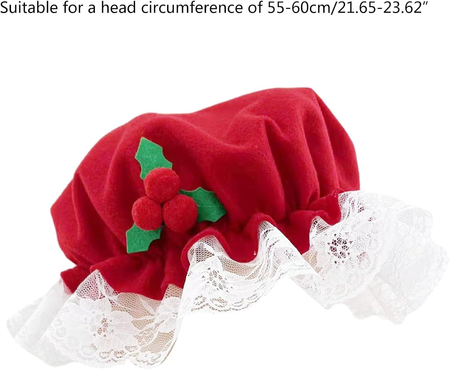 Christmas Mrs Santa Hat with Lace Red with Mistletoe for Christmas Parties Dress Up Cosplay BonnetCap Bonnet Hat