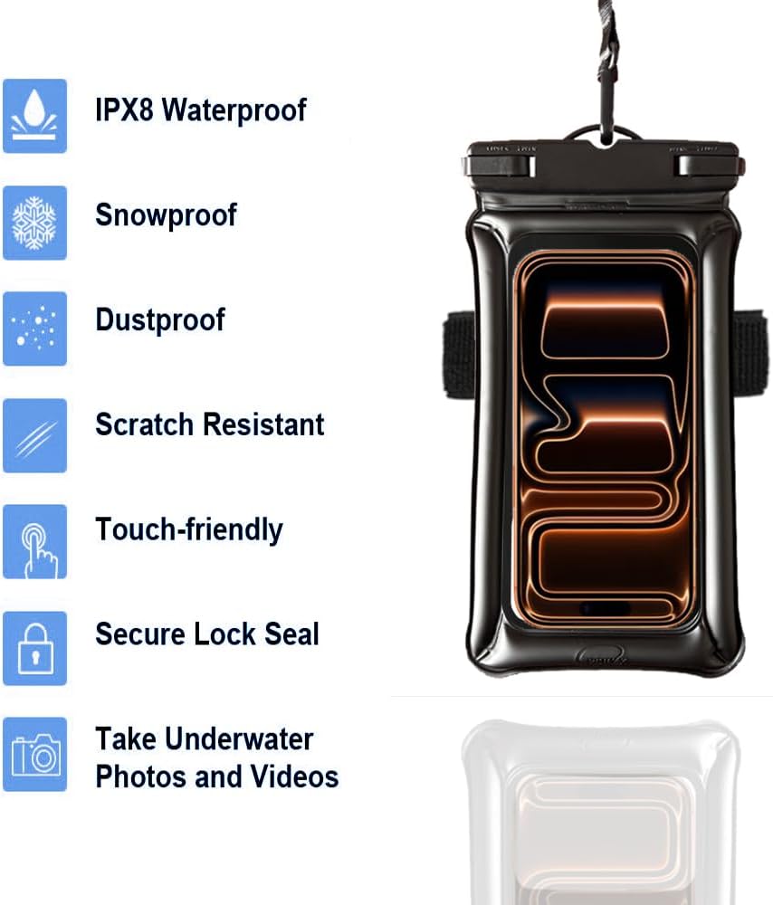 Floating Waterproof Phone Pouch,Dry Bag for Phone,Universal Waterproof Phone Case for iPhone 17 16 15 14 13 12 11 Pro Max, Essentials for Beach, Diving, Water-Sports -2packs (Black)