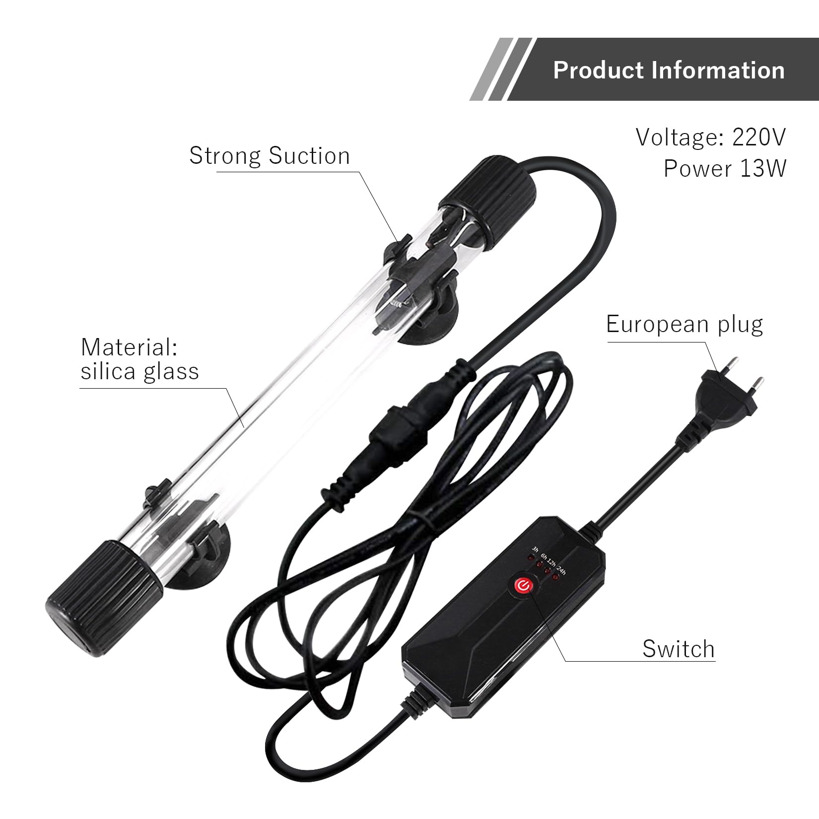 Luz Esterilizadora UV, luz UV para Acuario de 13 W Esterilización Interior, Control de Tiempo de 4 Velocidades para Limpieza de Piscinas de Agua, Pecera, Inodoro, Habitación
