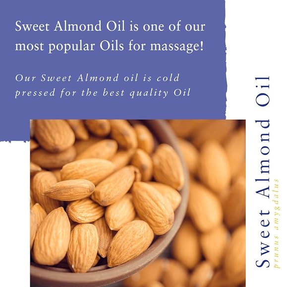 Absolute Aromas Organic Almond Sweet Oil 500ml - Pure, Natural, Cold-Pressed, Unrefined, Vegan and Cruelty-Free - Massage Base Oil and Moisturiser for Hair, Skin, Face and Nails