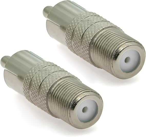 2PCS F Type to Phono Plug RCA Coax Adapter, Phono Plug RCA Male to Type F Female Coupler Adapter, Type F AV Connector Converter (Copper) Compatible with Atari 2600 TV, Game Console, TV Monitor