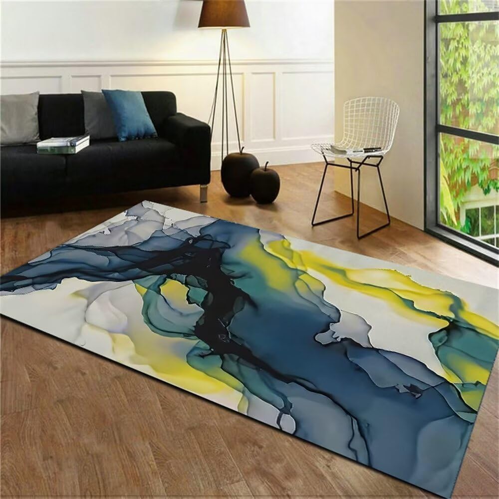 Tapis decoratif pour le salon bleu lavable grand tapis doux de chambre ado 200x300cm