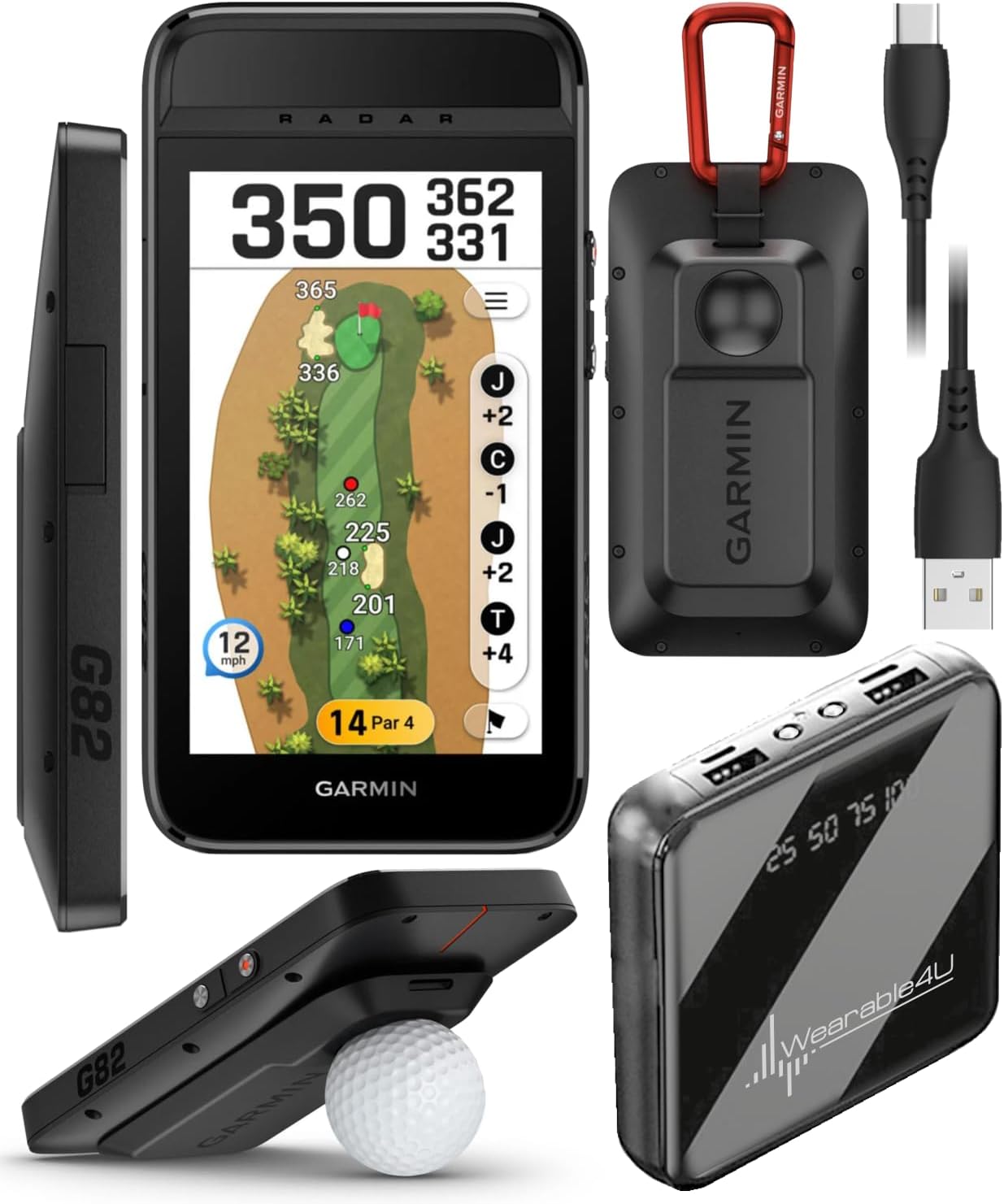 Garmin Approach G82, Portable Golf Launch Monitor, Premium GPS Handheld, Large Color Touchscreen with Wearable4U PowerBank Bundle