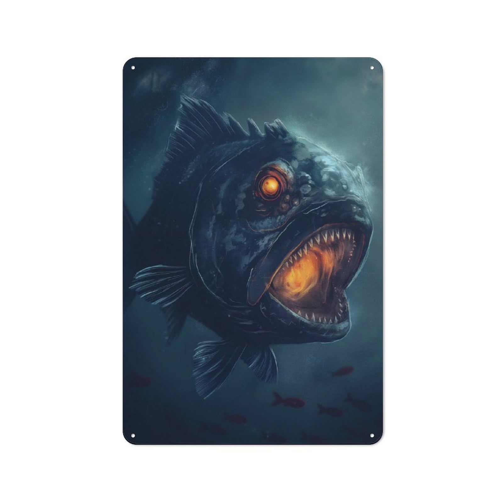 Junmoney Piranha Evil Scary Horror Modern Vintage Office Metal Sign 30X20cm, Creative Space Decor For Home Office, Reading Corner Or Bedroom