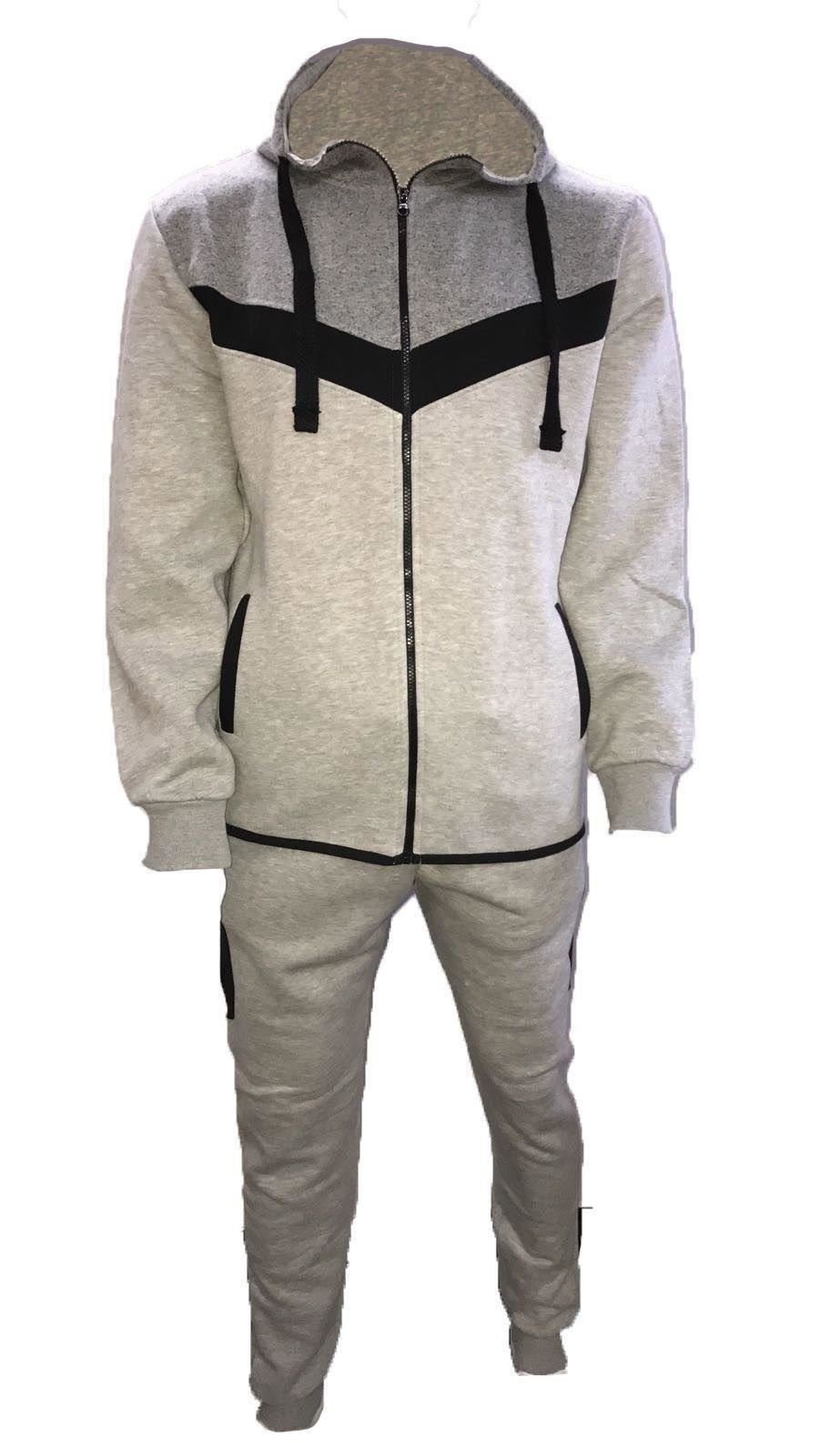 SCB Online New Mens Contrast Panel Full Zip Tracksuit Sweat Top & Slim Fit Jog Track Bottoms Set S M L XL