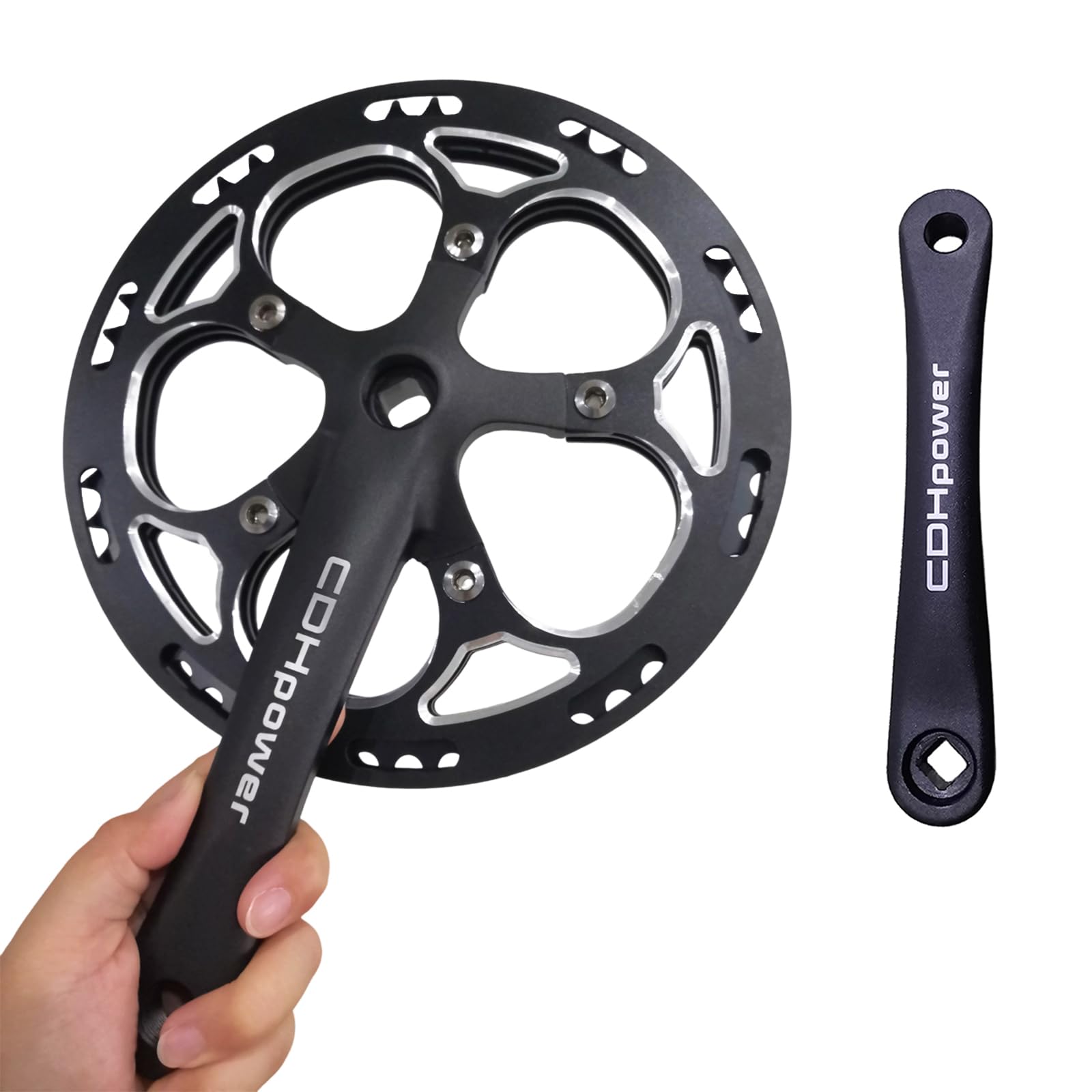 AUTES 52T Single Speed Bike Crankset 170mm/110mm BCD Alum Single Chainring Guard Square Hole Crank Arm Set for City Bike/Electric Bike/Road Bikes/MTB/Folding Bicycle