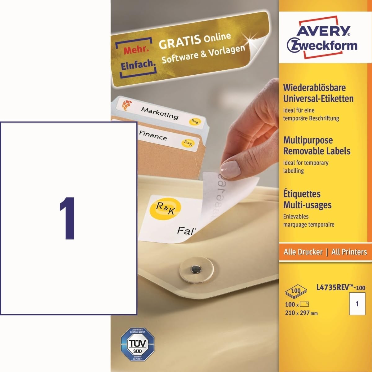 Avery Zweckform L4730REV-25 Universal Labels 100 Labels 100 Etiketten, 210 x 297 mm weiß (wiederablösbar)