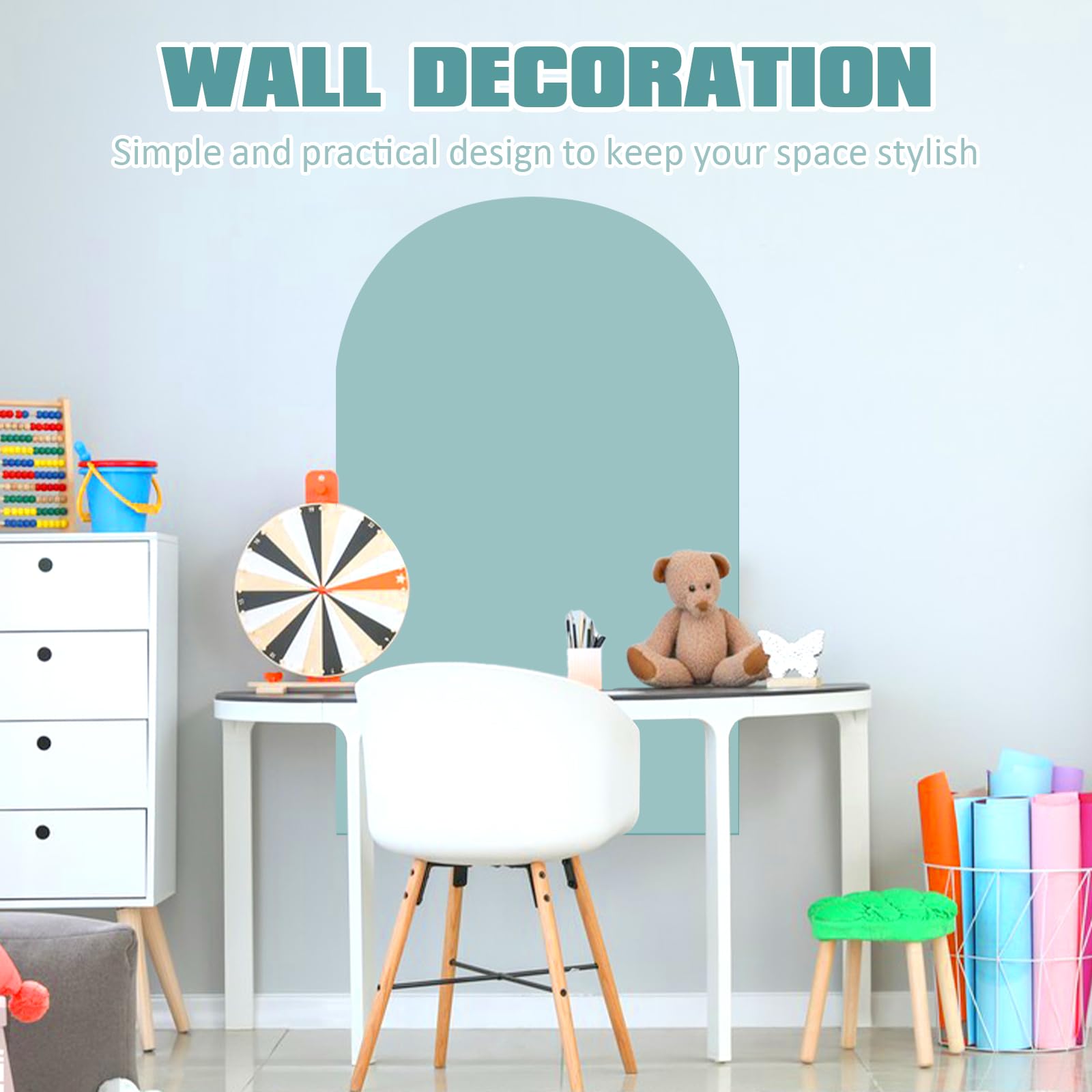Tablica magnetyczna dla dzieci, magnetyczna tablica do naklejania w kształcie łuku 80×100 CM, tablica magnetyczna do naklejania z 6 wodorozpuszczalnymi kredkami i 1 ściereczką do czyszczenia