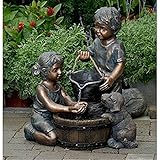 Jeco Two Kids and Dog Outdoor Indoor Water Fountain