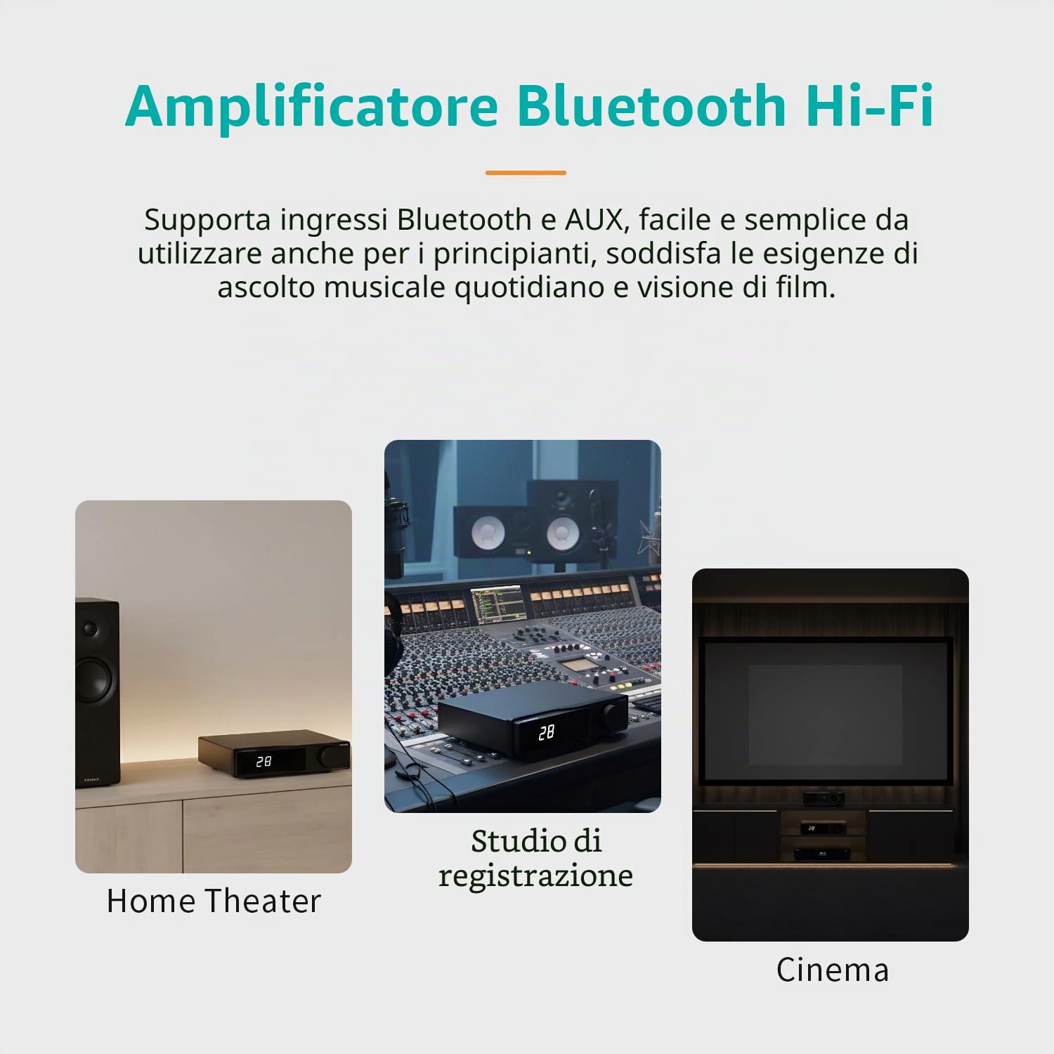 SMSL AO10 Amplificatore HIFI, 2 Canali Amp Stereo, 100W Amplificatori di Potenza Integrata Classe D per Altoparlanti Passivi, Amp da Tavolo per Audio per la Casa con Trigger 12V/Regolazione EQ