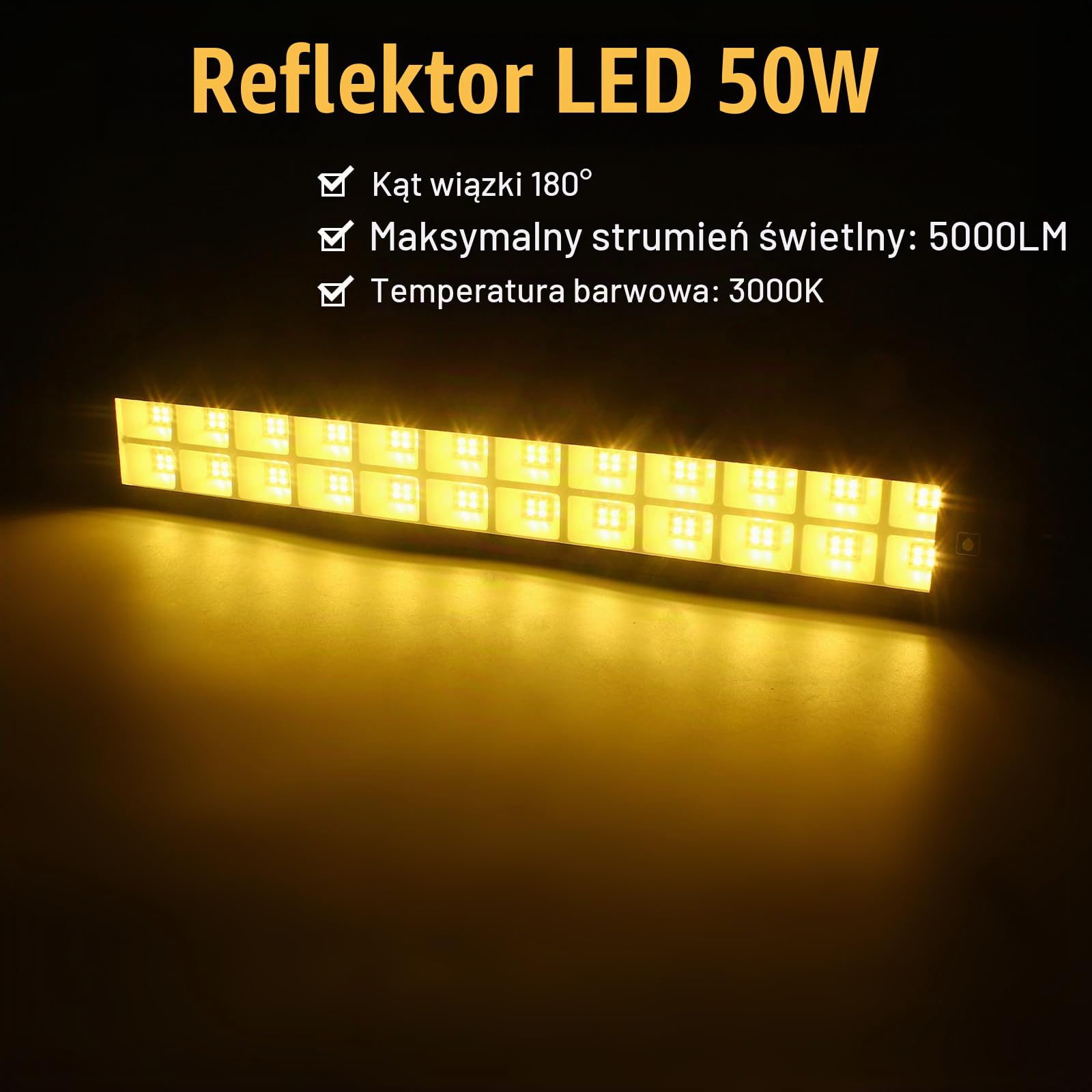 Reflektor LED 50W, Indmird 50000LM Super jasne światło Wallwasher 3000K Ciepła biel IP66 Wodoodporny reflektor zewnętrzny do dziedzińców ogrodowych i korytarzy