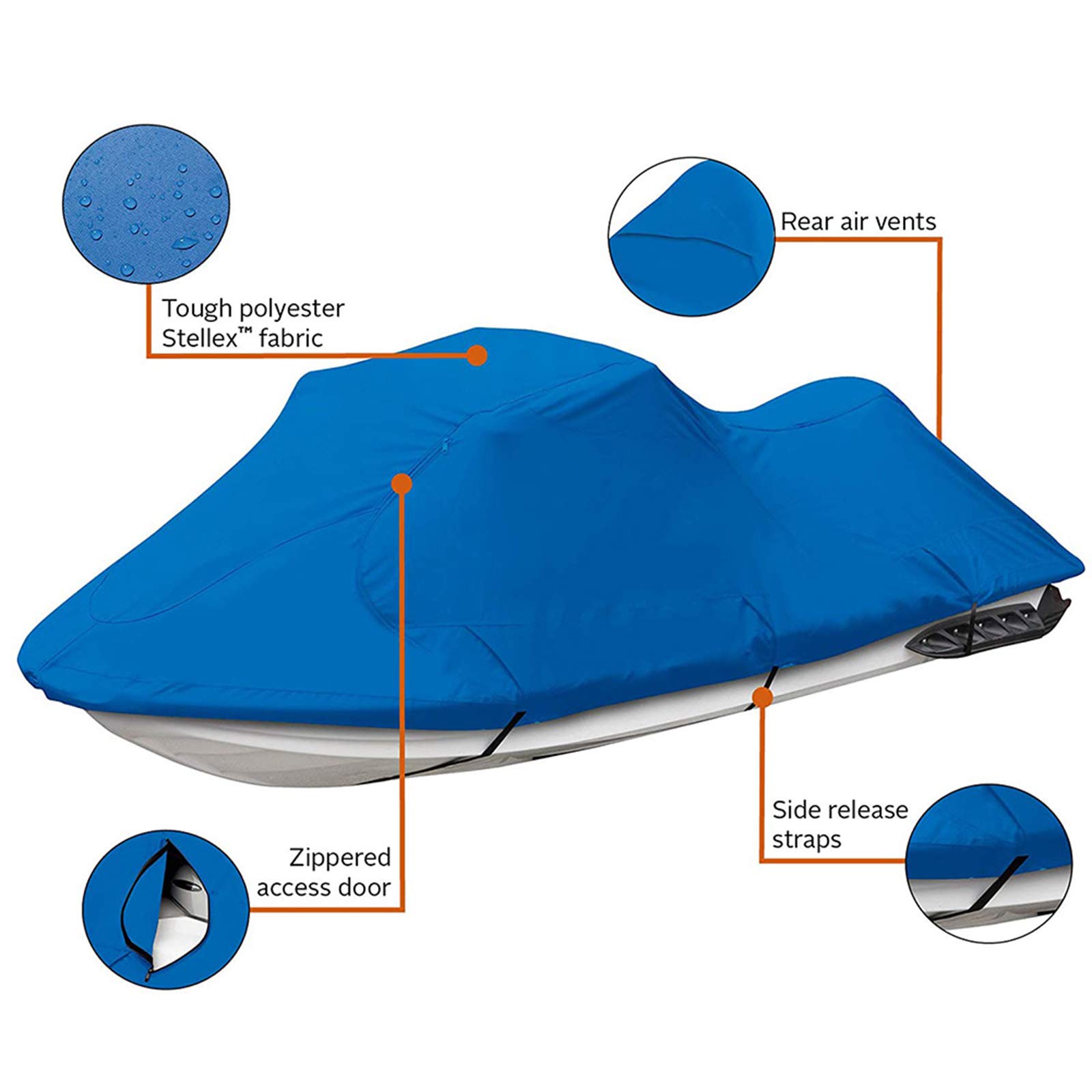 LDIW Housse De Bateau Jet Ski Housse Convient aux Jet Skis 136'' à 145'', 210D Tissu Oxford Imperméable Durable Anti Poussière Résistants Aux UV, Bleu