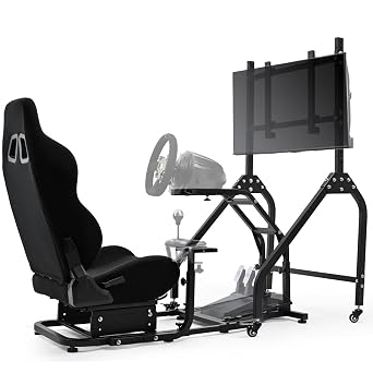 Anman Driving Simulator Cockpit with Movable Monitor Stand and Adjustable Seat Fit for Logitech G29 G923 G920, for Thrustmaster T80 T150 T248