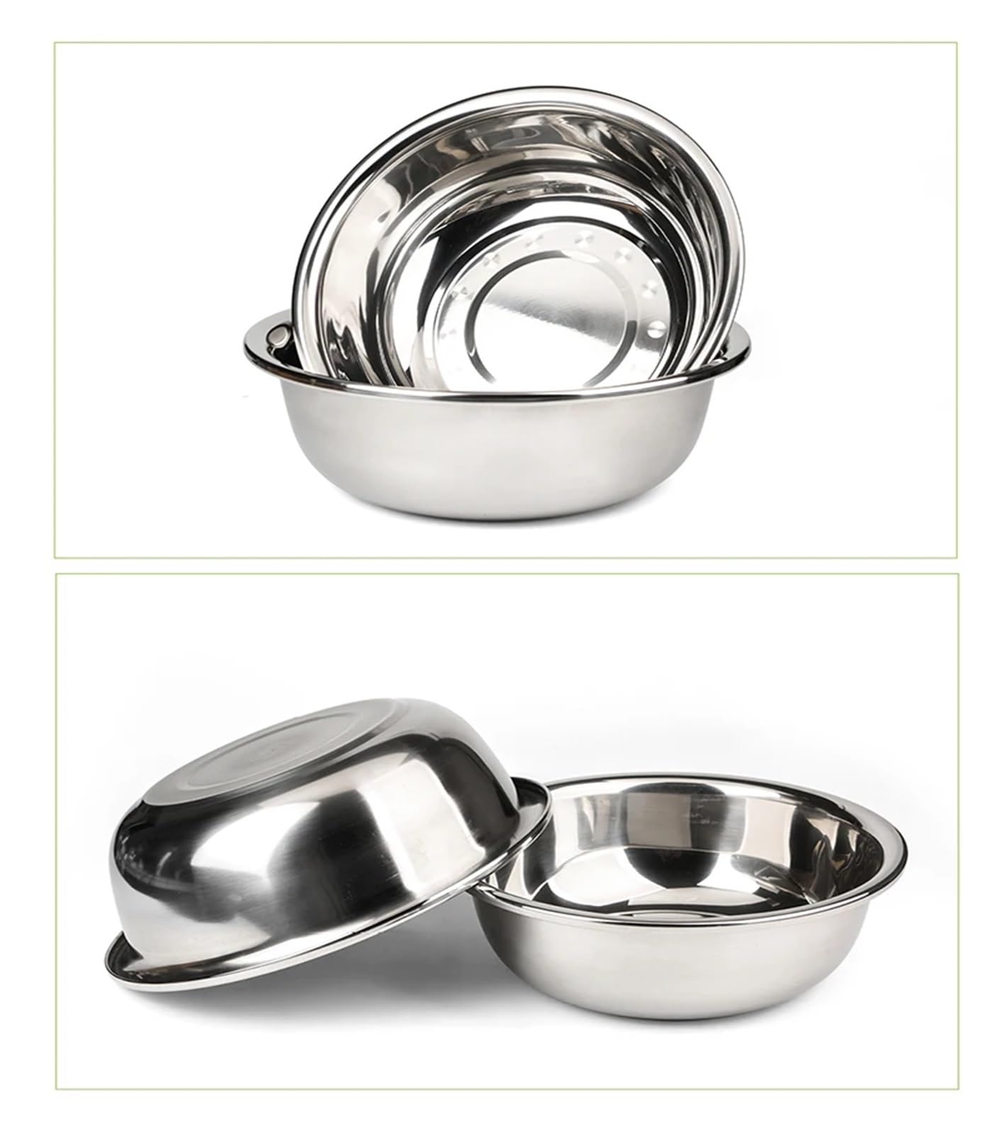 Juego de Cuencos for Mezclar Acero Inoxidable, Recipiente Grande Metal, ensaladera Resistente, Cesta escurridora for Frutas y Verduras(Bowl 32cm)