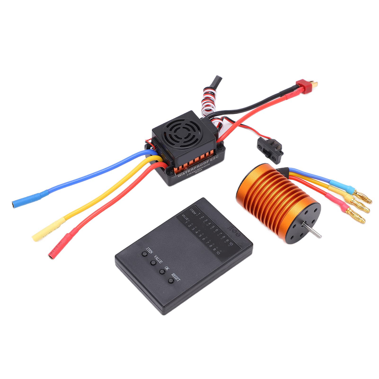Keenso Juego de Motor sin Escobillas RC, Motor sin Escobillas F540 4370KV con ESC Impermeable de 60 A, Diseño de Aleación de Aluminio de 4 y 12 Ranuras, Tarjeta de Programación, para Actualización de