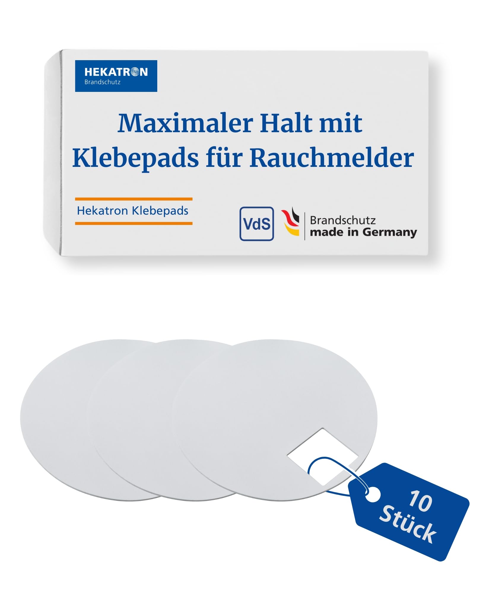 Hekatron Klebepads für Rauchmelder, Montage ohne Bohren und Werkzeug, geeignet für Genius Plus, Genius H, Genius Plus X und Genius Hx, 10 Stück, weiß, Ø 9 cm, VDs-geprüft