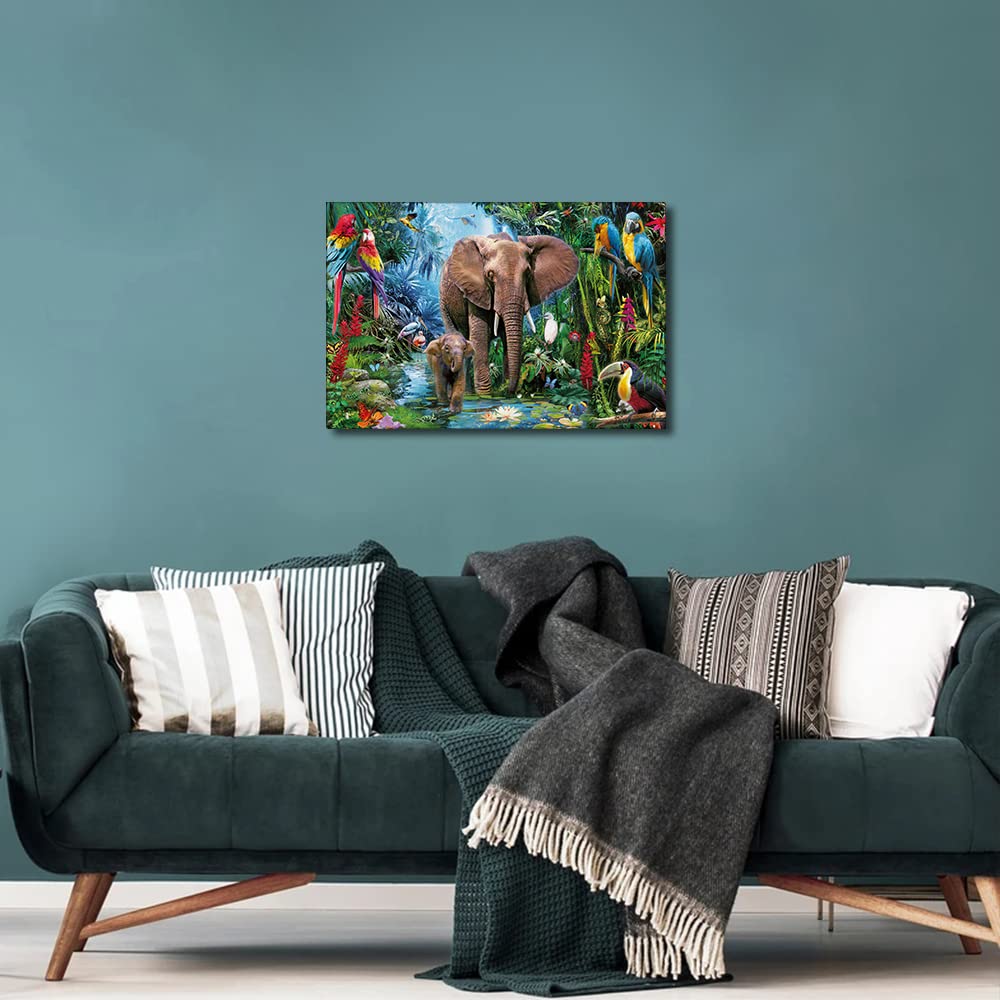 Canvas Printing Rustic Bedroom Decor Forest Elephant Animal World Wall Art Home Artwork Print Used in Bathroom Office Fireplace Kitchen Dining Room Decorate Framed Ready to Hang 16x24inch - Image 3