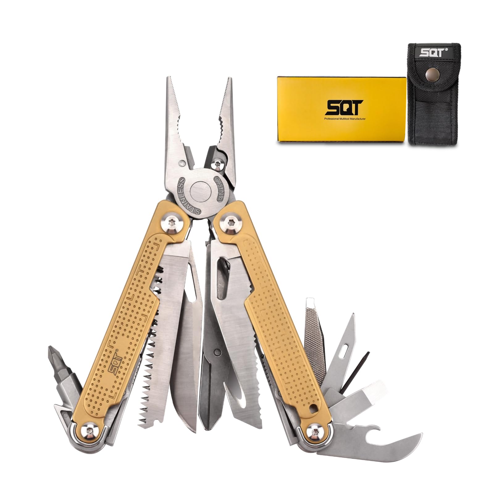 SQT2048 20-in-1 Multitool, Foldable & Self-Locking, Professional Tool for DIY, Home Repairs, Outdoor Camping – Must-Have Gifts for Men, Compact,