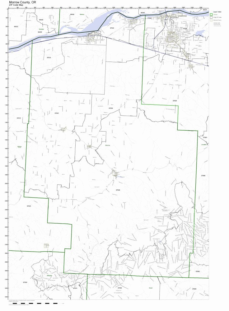 Morrow County, Oregon OR ZIP Code Map Not Laminated Office
