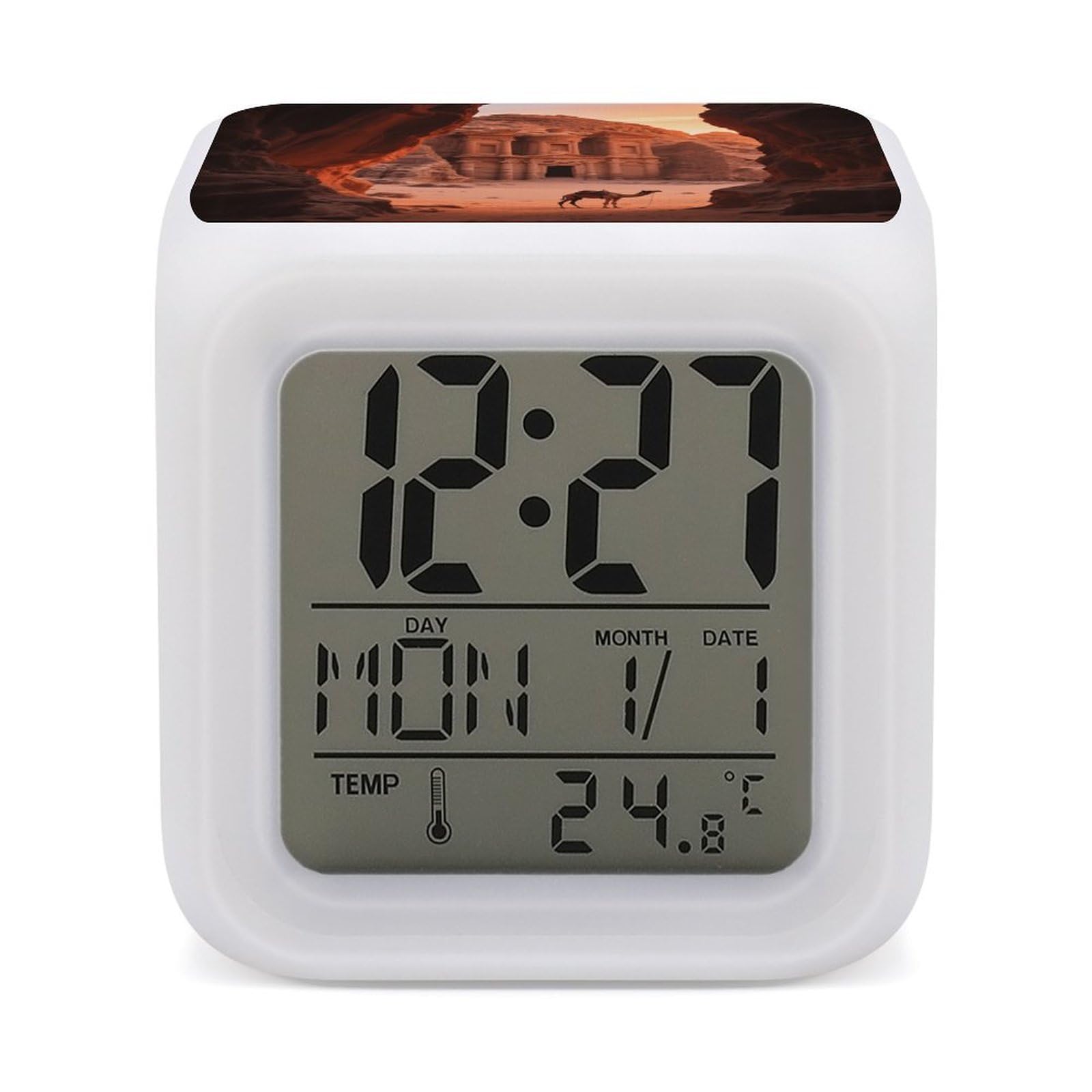 Reloj despertador digital LED de 7 colores con visualización de temperatura ambiente